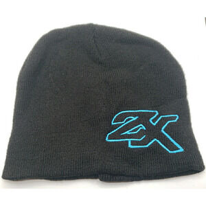 ZX Zeroxposur Beanie Hat Skull Cap Black Embroidered Blue Logo